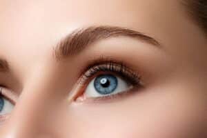 Detailed view of flawless eyelids, indicative of eyelid surgery benefits.