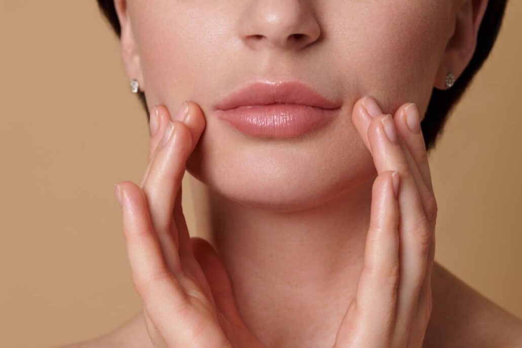 Close-up of smooth, defined lips, representing natural-looking lip enhancement with Restylane Kysse and Silk